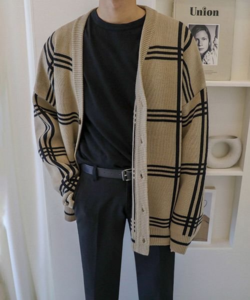 【NOWLE】Vネック チェック ニット カーディガン 人気・おすすめ｜多用途・生活用品におすすめ キャンペーン中 即納 国内在庫管理・迅速発送・安心対応