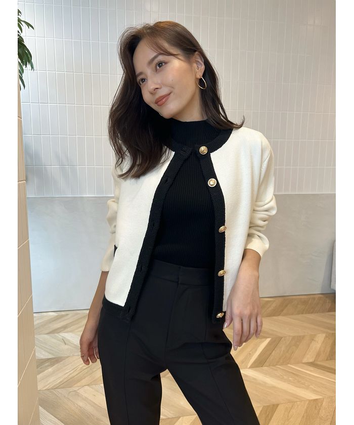 anuansオリジナルボタンノーカラーニットジャケット オリジナルボタン