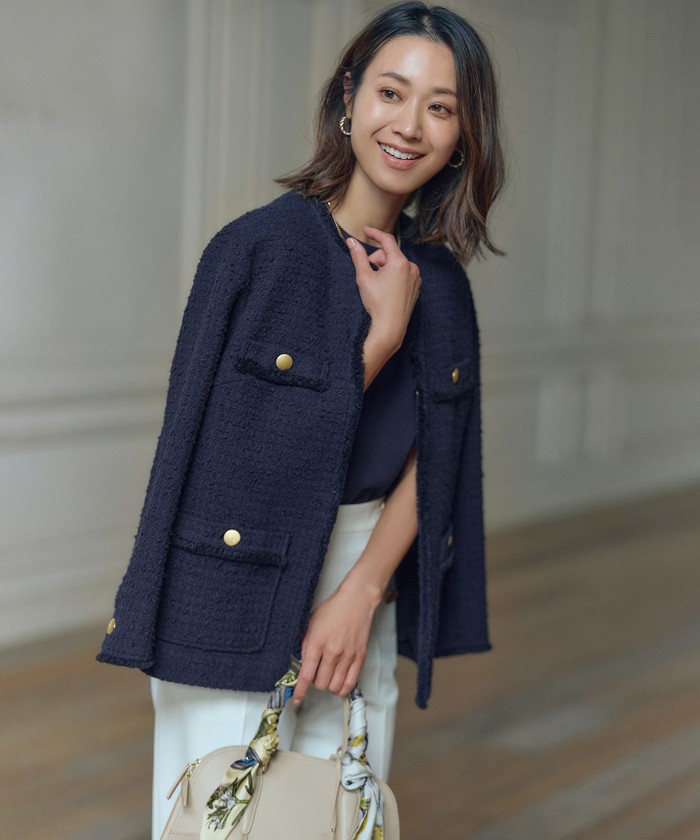 23区 S スラブファンシーツイードジャケット 34アイボリー 23区（大きいサイズ） スラブファンシーツイード ジャケット