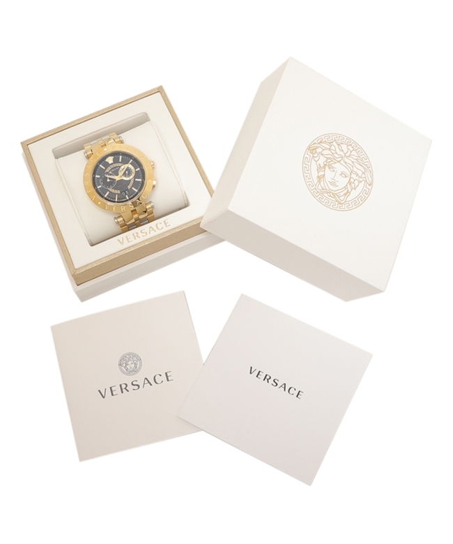 ヴェルサーチ メンズ 時計 46mm クォーツ ブラック シルバー VERSACE