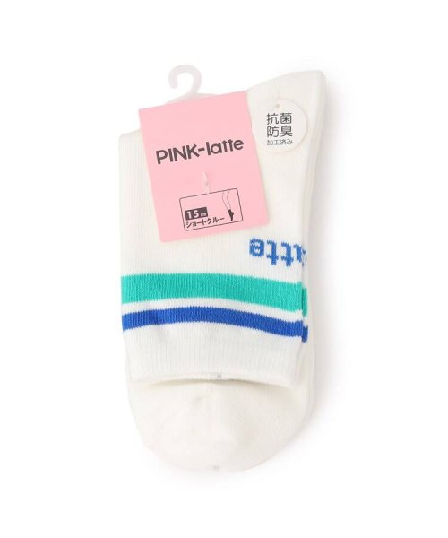 PINK-latte(ピンク　ラテ)/【抗菌防臭】15cm丈ラインロゴソックス/img01