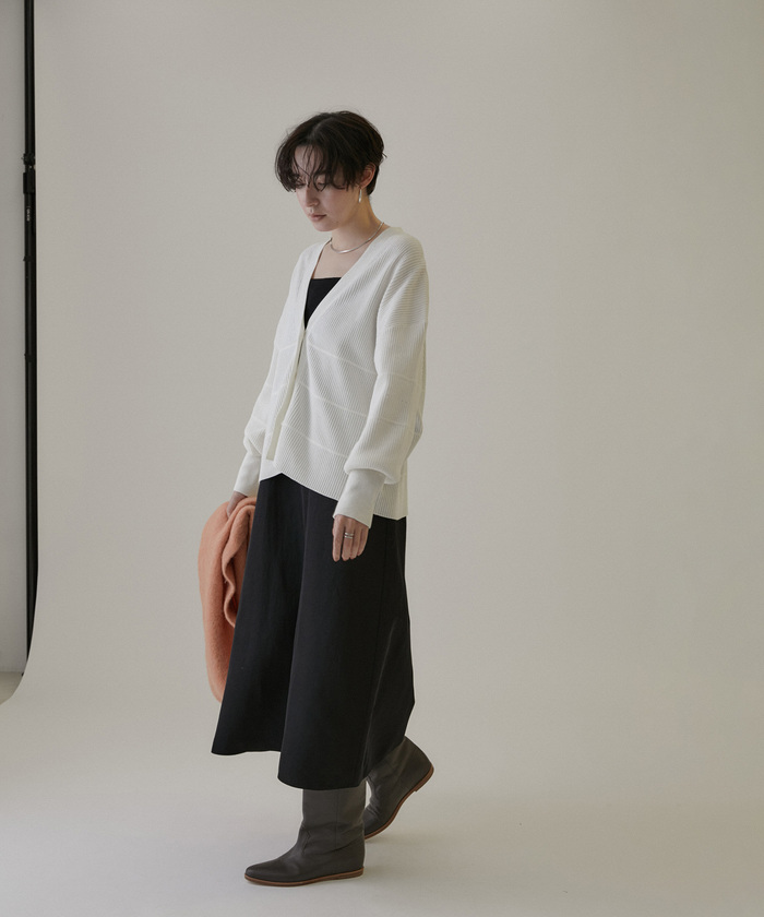 Vネックリブカーディガン－CreamyCotton /クリーミーコットン