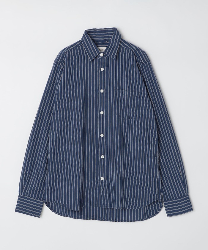 GROWN&SEWN: ストライプ レギュラーカラーシャツ