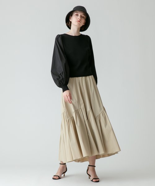 バイヤス切替ギャザースカート 手洗い可能です フィッティングモデル 詳細画像 165cm B73 W61 H85　着用サイズ：02
