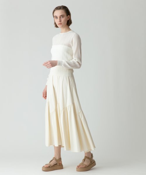 バイヤス切替ギャザースカート 手洗い可能です フィッティングモデル 詳細画像 165cm B73 W61 H85　着用サイズ：02