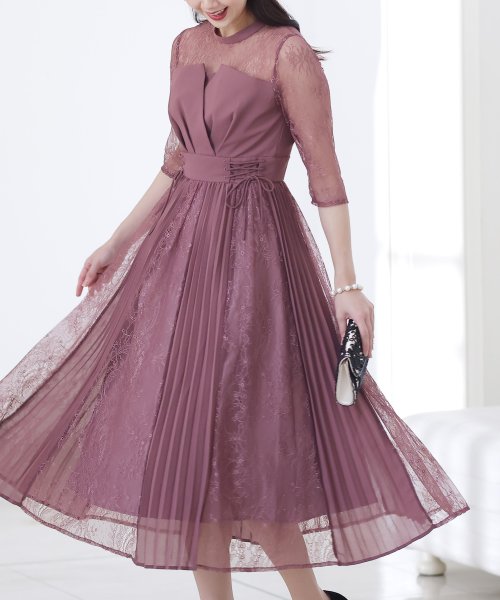 ビスチェデザインプリーツレイヤードワンピース 