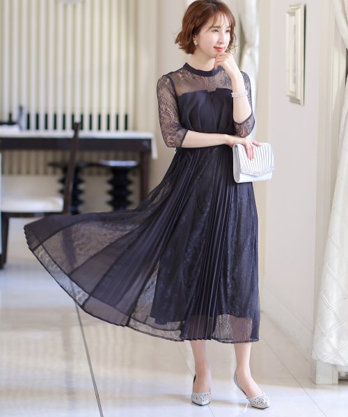 ビスチェデザインプリーツレイヤードワンピース 