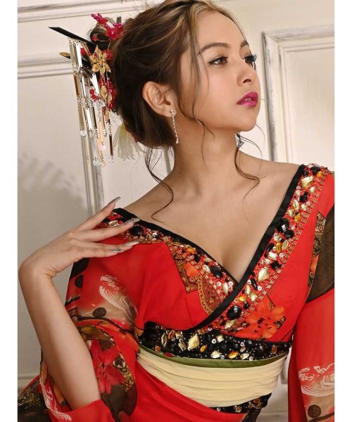 流遊 花魁 着物ドレス キャバドレス 花柄 和装 木村有希