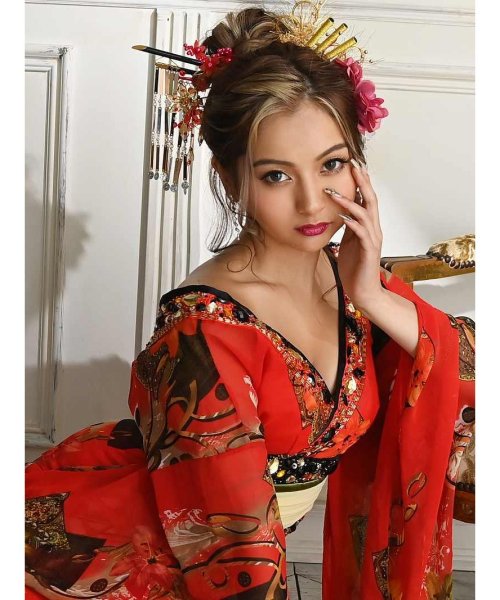 流遊 花魁 着物ドレス キャバドレス 花柄 和装 木村有希