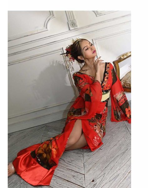 流遊 花魁 着物ドレス キャバドレス 花柄 和装 木村有希