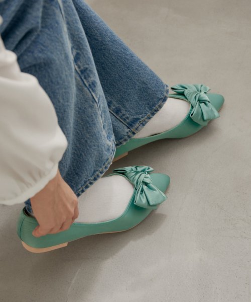 【限定特価】 DAIANA フラットシューズ リボン グレー バレエ 靴