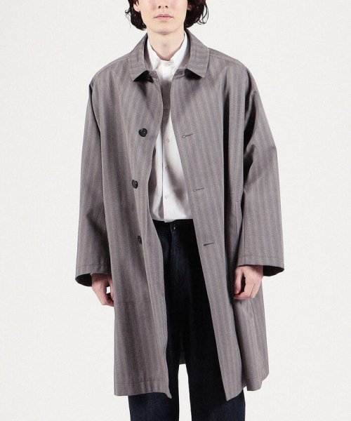 シルクコットンボンディング ヘリンボーン ステンカラーコート 