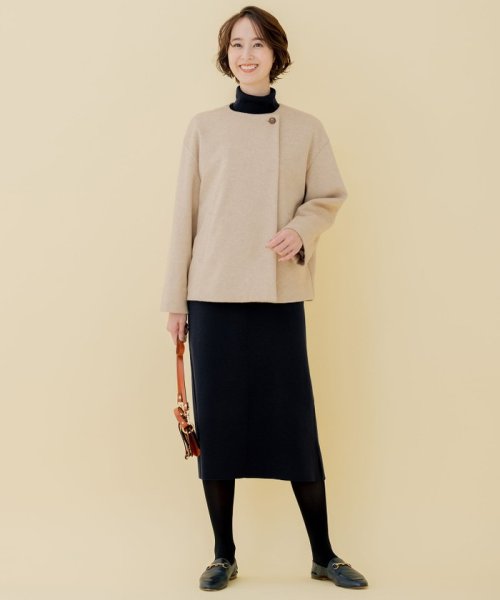 【WEB限定】ブラッシュドビーバー ショート丈ノーカラーコート 