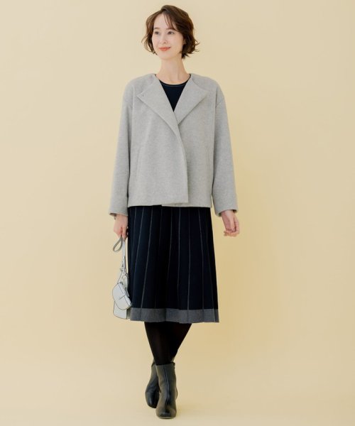 【WEB限定】ブラッシュドビーバー ショート丈ノーカラーコート 