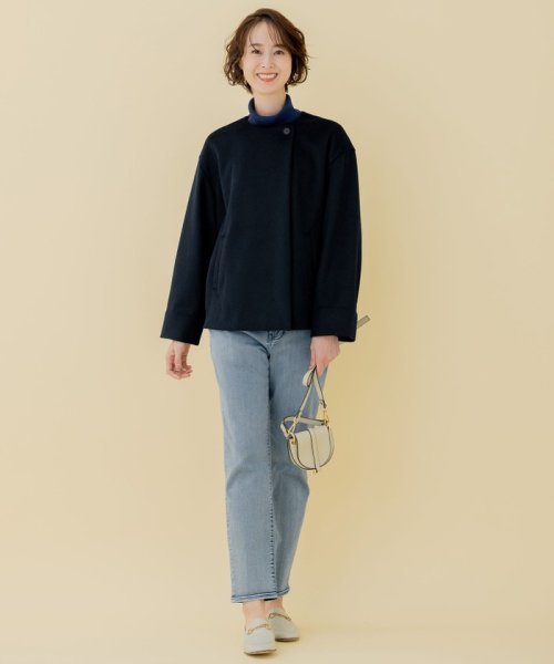 【WEB限定】ブラッシュドビーバー ショート丈ノーカラーコート 