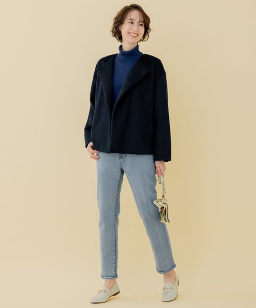 【WEB限定】ブラッシュドビーバー ショート丈ノーカラーコート 