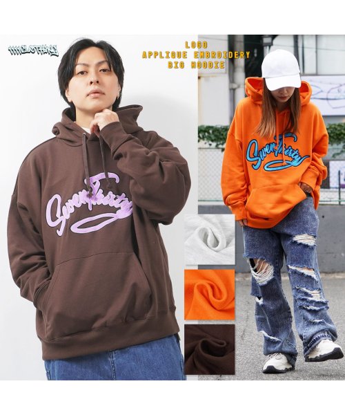 1111clothing(ワンフォークロージング)/オーバーサイズ パーカー メンズ ビッグパーカー レディース ビッグシルエット プルパーカー スウェット フーディ ロゴ 英字 刺繍 アップリケ 大きいサイズ/img17