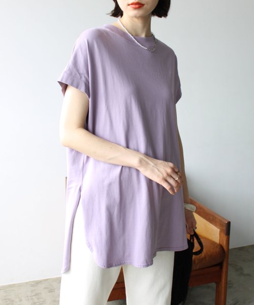 GeeRA(ジーラ)/綿100%フレンチスリーブチュニックTシャツ/img50