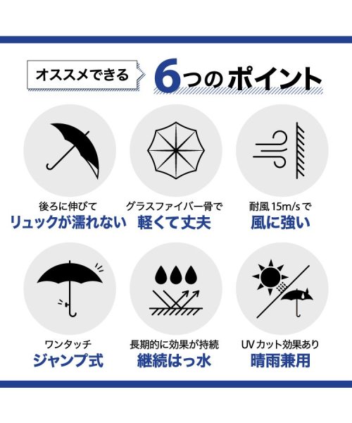 Wpc．(Wpc．)/【Wpc.公式】雨傘 UNISEX バックプロテクトアンブレラ 60cm(最長75cm) 継続撥水 晴雨兼用 ジャンプ傘 メンズ レディース 長傘/img03