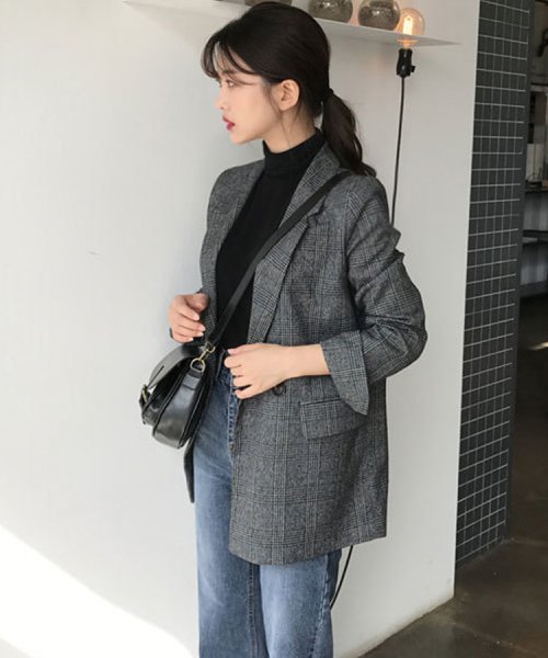 SEU(エスイイユウ)/グレインチェックテーラードジャケット 韓国ファッション SEU/img01