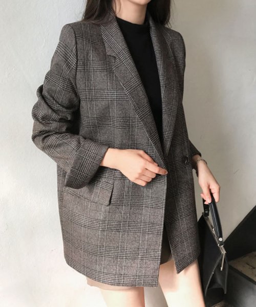 SEU(エスイイユウ)/グレインチェックテーラードジャケット 韓国ファッション SEU/img32