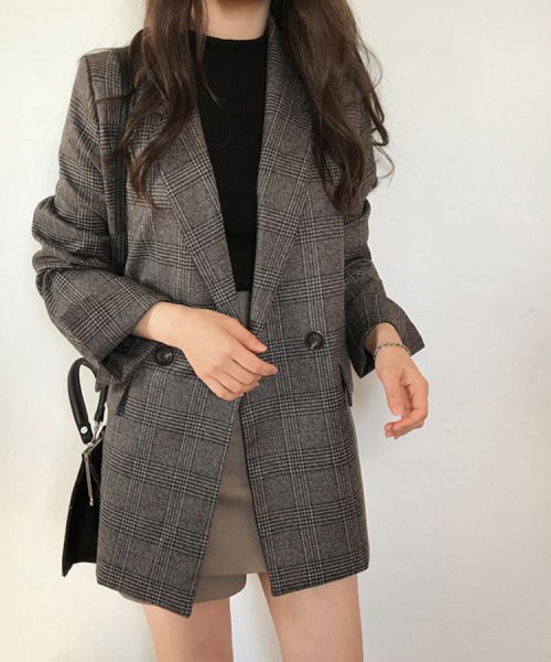 SEU(エスイイユウ)/グレインチェックテーラードジャケット 韓国ファッション SEU/img33