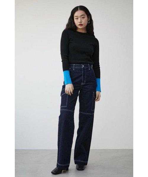 AZUL by moussy(アズールバイマウジー)/COLOR CUFF BLOCK KNIT TOPS/img03