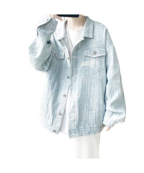 MOWMOW FASHION(マウマウ ファッション)/メンズファッション 韓国風 デニムジャケット ポップ アメカジ あたたかい 大学生 秋冬 ウォッシュ ダメージ ユーズド加工 かっこいい かわいい/img01