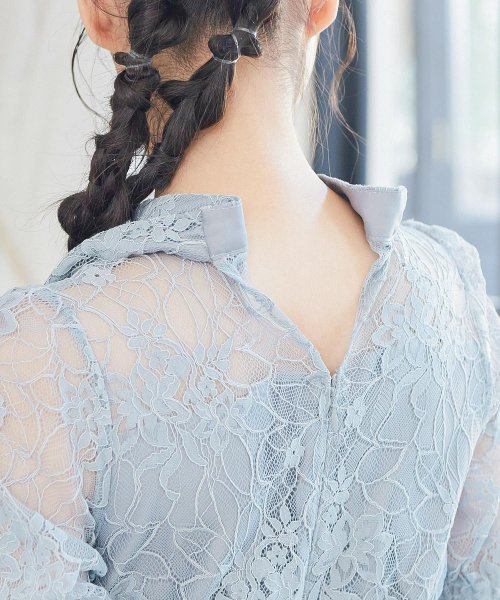 niana ニアナ 結婚式 ワンピース パーティードレス ボウタイ リボン 総レース ボリューム袖 パフスリーブ シャーリング ロング丈 袖あり 半袖 小さいサ ニアナ ウエスト