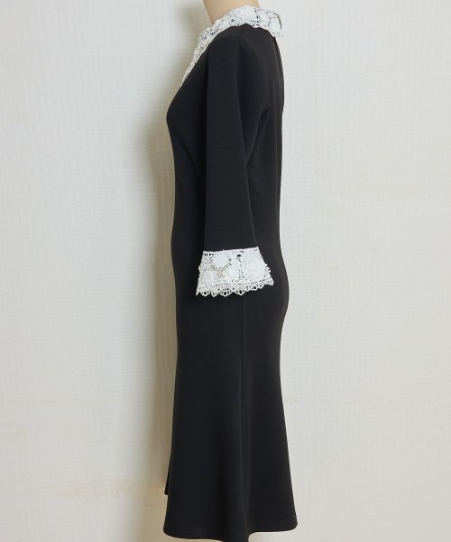 セール】2WAYりぼん付き立体フラワーレース切り替えワンピース  