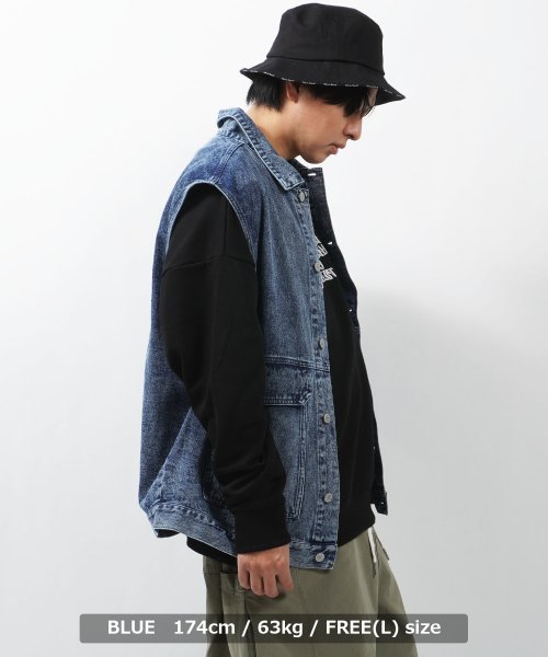 1111clothing(ワンフォークロージング)/デニムベスト メンズ デニム ノースリーブ レディース トップス レイヤード 重ね着 大きいサイズ 韓国ファッション 春 春服 春夏 秋 秋服 秋冬 おしゃれ/img06