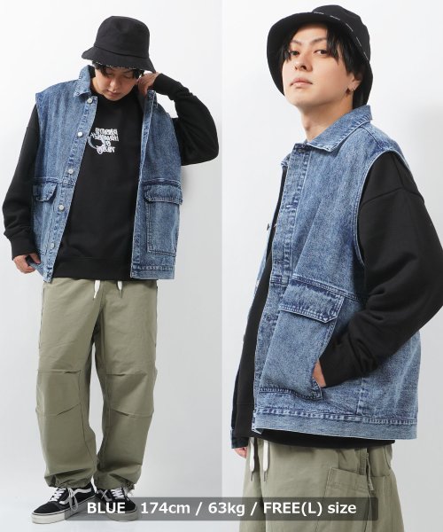 1111clothing(ワンフォークロージング)/デニムベスト メンズ デニム ノースリーブ レディース トップス レイヤード 重ね着 大きいサイズ 韓国ファッション 春 春服 春夏 秋 秋服 秋冬 おしゃれ/img07