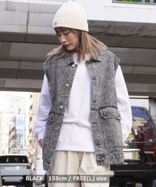 1111clothing(ワンフォークロージング)/デニムベスト メンズ デニム ノースリーブ レディース トップス レイヤード 重ね着 大きいサイズ 韓国ファッション 春 春服 春夏 秋 秋服 秋冬 おしゃれ/img09