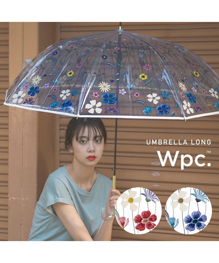 色:ブルーWpc. 雨傘 ［ビニール傘］刺繍風アンブレラ ブルー 長傘 61