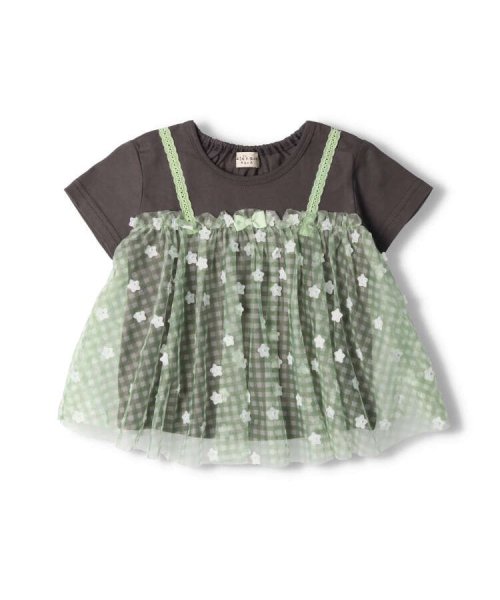 Kids Zoo(キッズズー)/【子供服】 kid´s zoo (キッズズー) ギンガムドッキング半袖Ｔシャツ 80cm，90cm W40801/img01