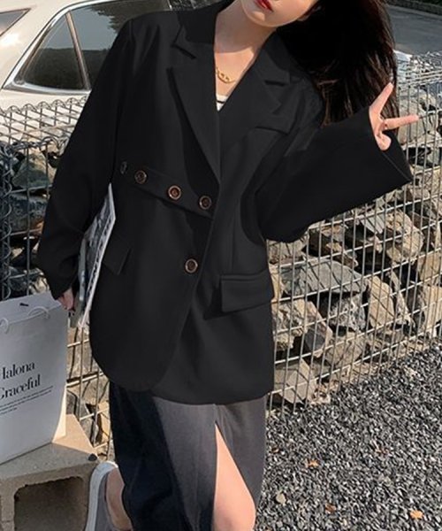 SEU(エスイイユウ)/周りと差がつく！オーザーサイズテーラードジャケット ゆったり 体型カバー 通勤 オフィスカジュアル 韓国ファッション/img01