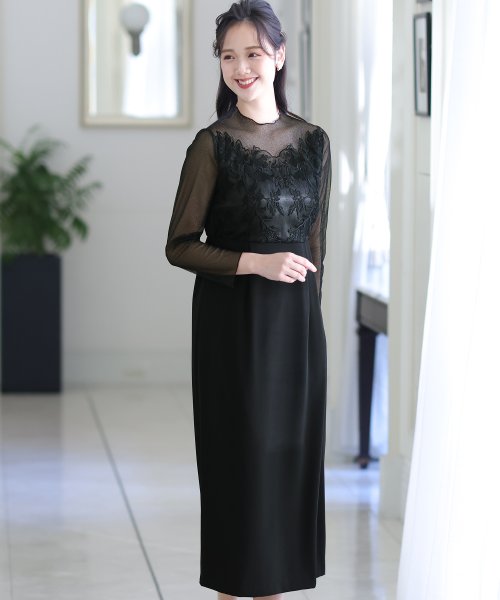 刺繍レース×ラメチュール切替ワンピース 