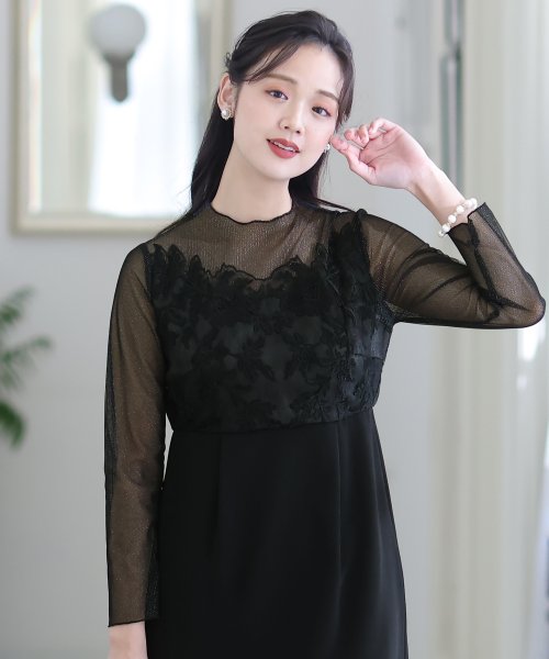 刺繍レース×ラメチュール切替ワンピース 