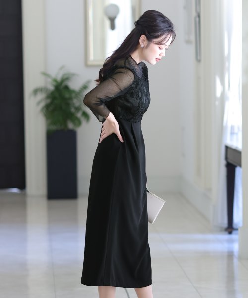 刺繍レース×ラメチュール切替ワンピース 