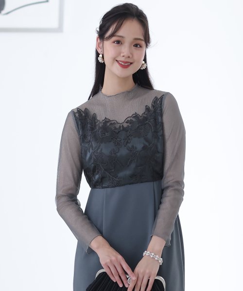 刺繍レース×ラメチュール切替ワンピース 