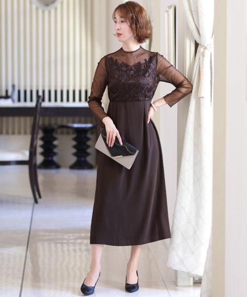 刺繍レース×ラメチュール切替ワンピース 