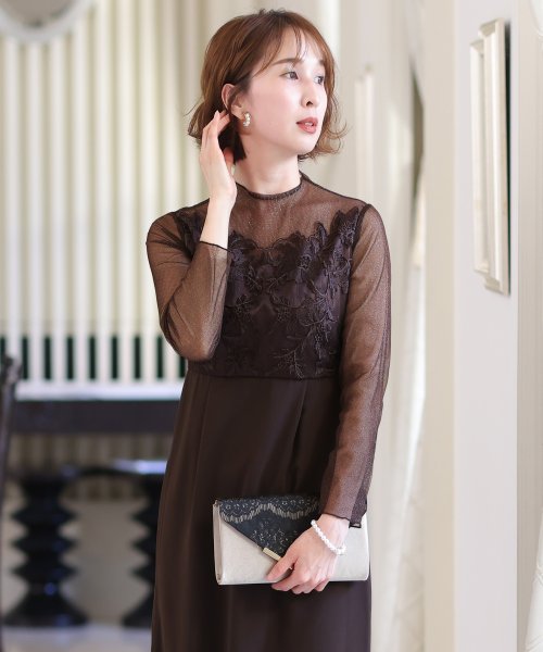 刺繍レース×ラメチュール切替ワンピース 