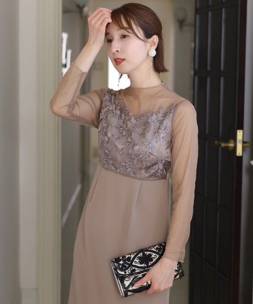 刺繍レース×ラメチュール切替ワンピース 