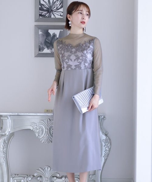 刺繍レース×ラメチュール切替ワンピース 