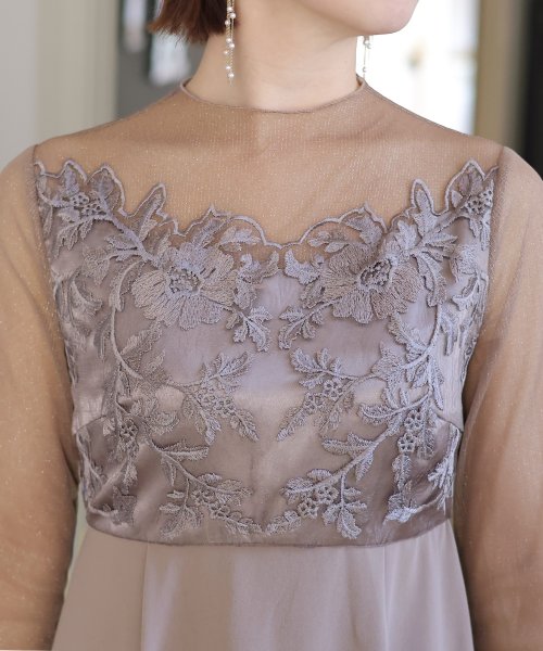 刺繍レース×ラメチュール切替ワンピース 