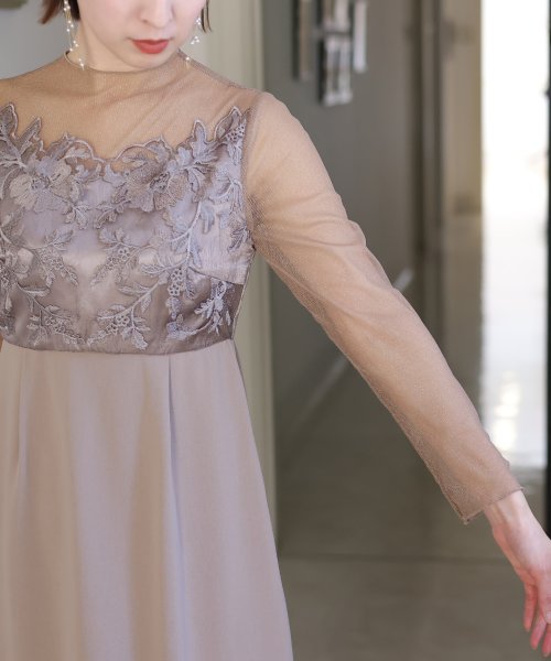 刺繍レース×ラメチュール切替ワンピース 