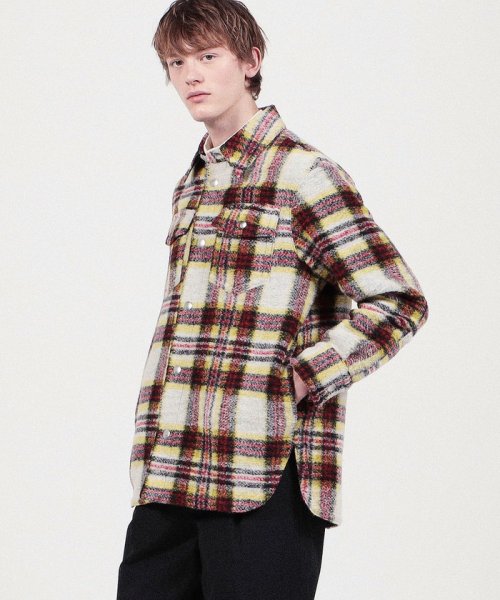 CABaN ウールフリース タータンチェックオーバーシャツ 