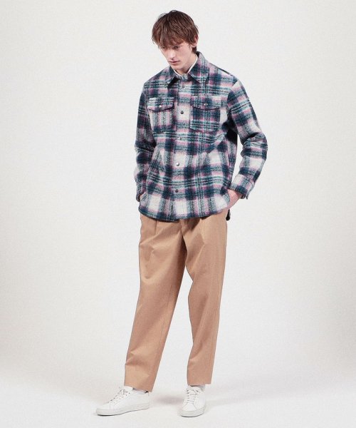 CABaN ウールフリース タータンチェックオーバーシャツ 