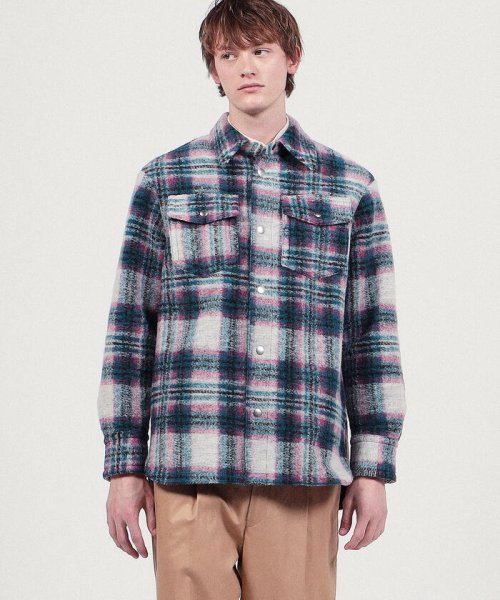 CABaN ウールフリース タータンチェックオーバーシャツ 