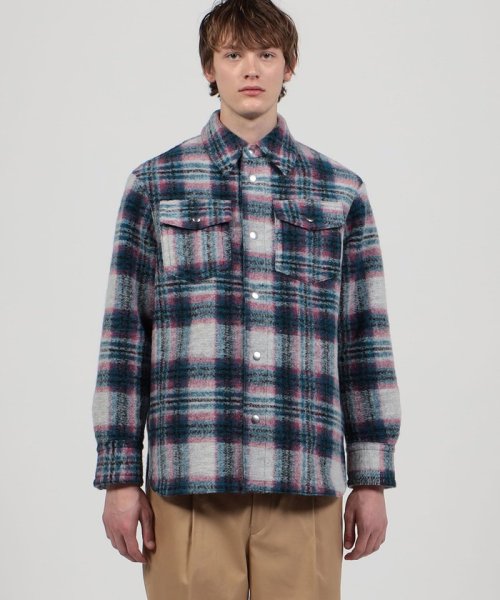 CABaN ウールフリース タータンチェックオーバーシャツ 